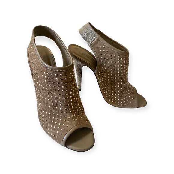 Jenni Kayne Gauntlet Studded Suede Slingback Sandals, Taupe, Size 38EU, New in B - Picture 5 of 15